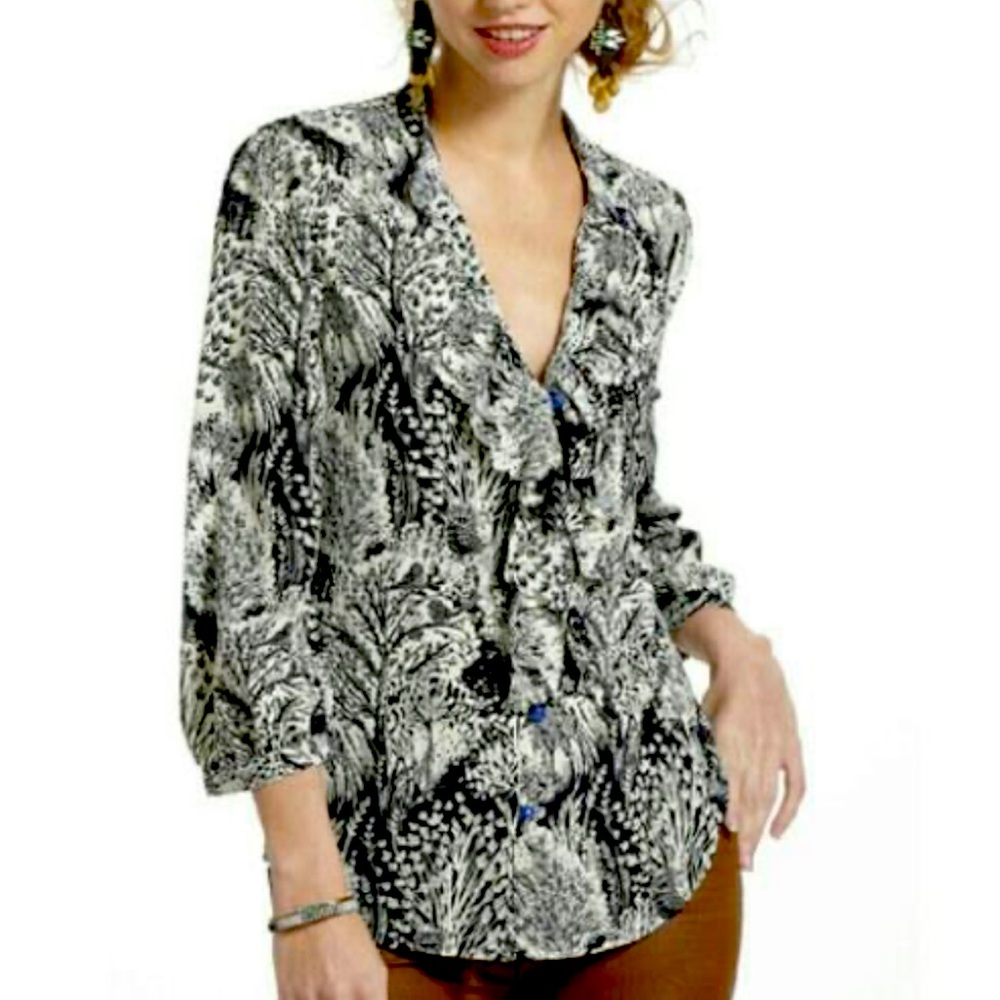 HD in Paris Anthropologie Picea Ruffle Blouse Top in Floral Animal Print, size 4 - Picture 1 of 6